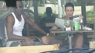 Cheating Wife #4 Part 3 - Hubby films me abroad a cafe Upskirt Flashing and having an Interracial dare with a Black Man!!!