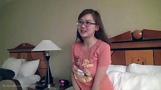 Cute the man asian girlfriend fngers in glasses